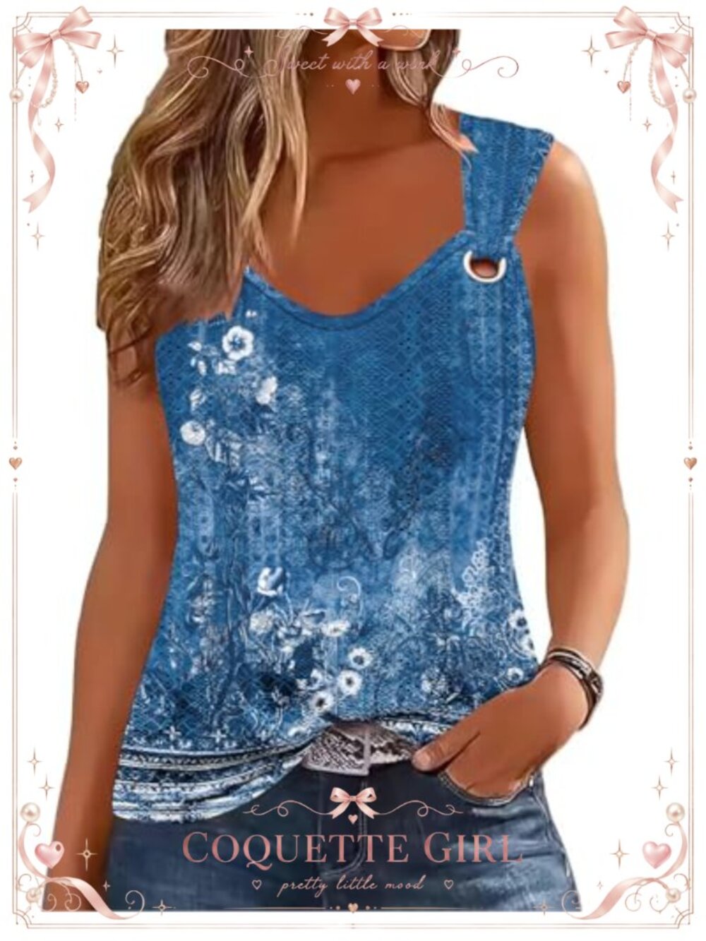 Women's Sleeveless Eyelet Tank Top Spaghetti Strap Summer Shirt